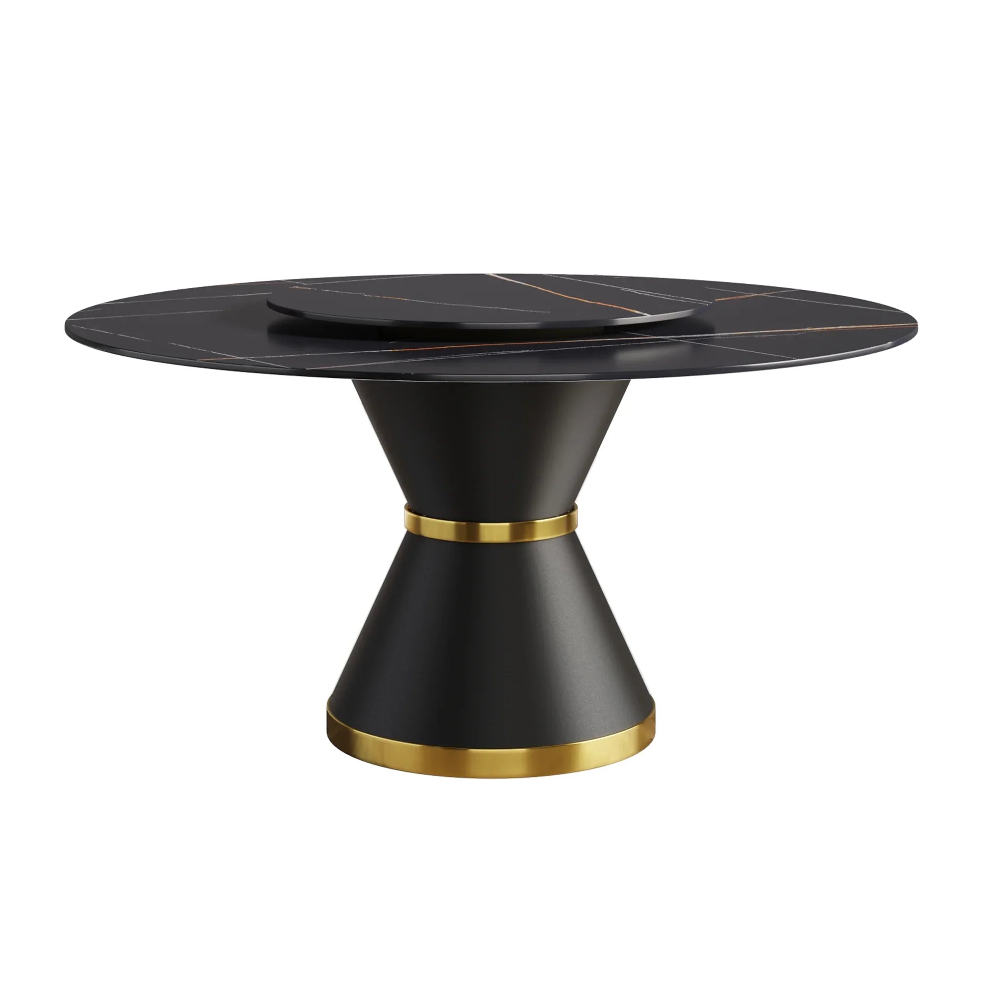 Table de salle à manger Marbella en pierre frittée | Ronde, 59 cm, noir mat, avec piètement en métal et plateau tournant