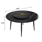 Table de salle à manger Marbella en pierre frittée | Ronde, 59 cm, noir mat, avec piètement en métal et plateau tournant