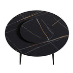 Table de salle à manger Marbella en pierre frittée | Ronde, 59 cm, noir mat, avec piètement en métal et plateau tournant