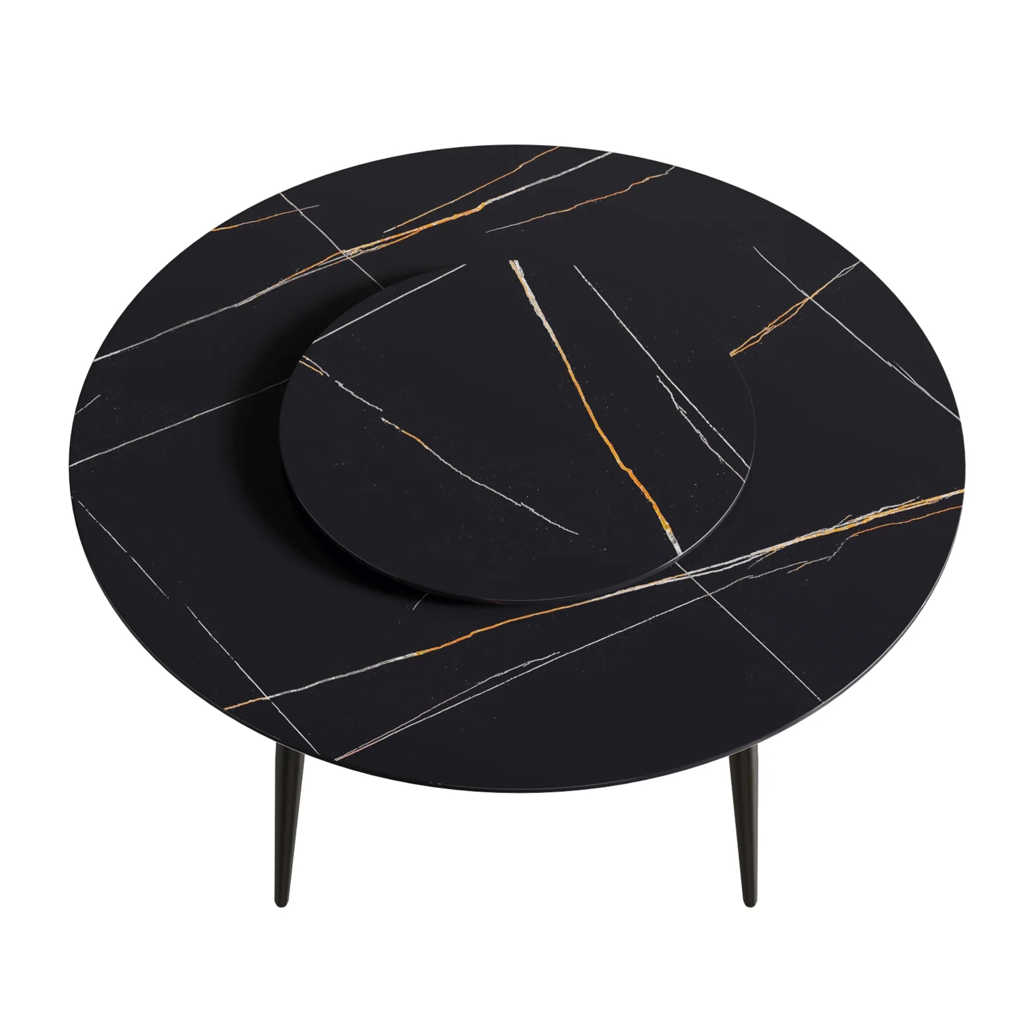 Table de salle à manger Marbella en pierre frittée | Ronde, 59 cm, noir mat, avec piètement en métal et plateau tournant