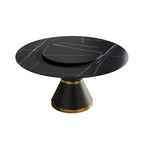Table de salle à manger Marbella en pierre frittée | Ronde, 59 cm, noir mat, avec piètement en métal et plateau tournant