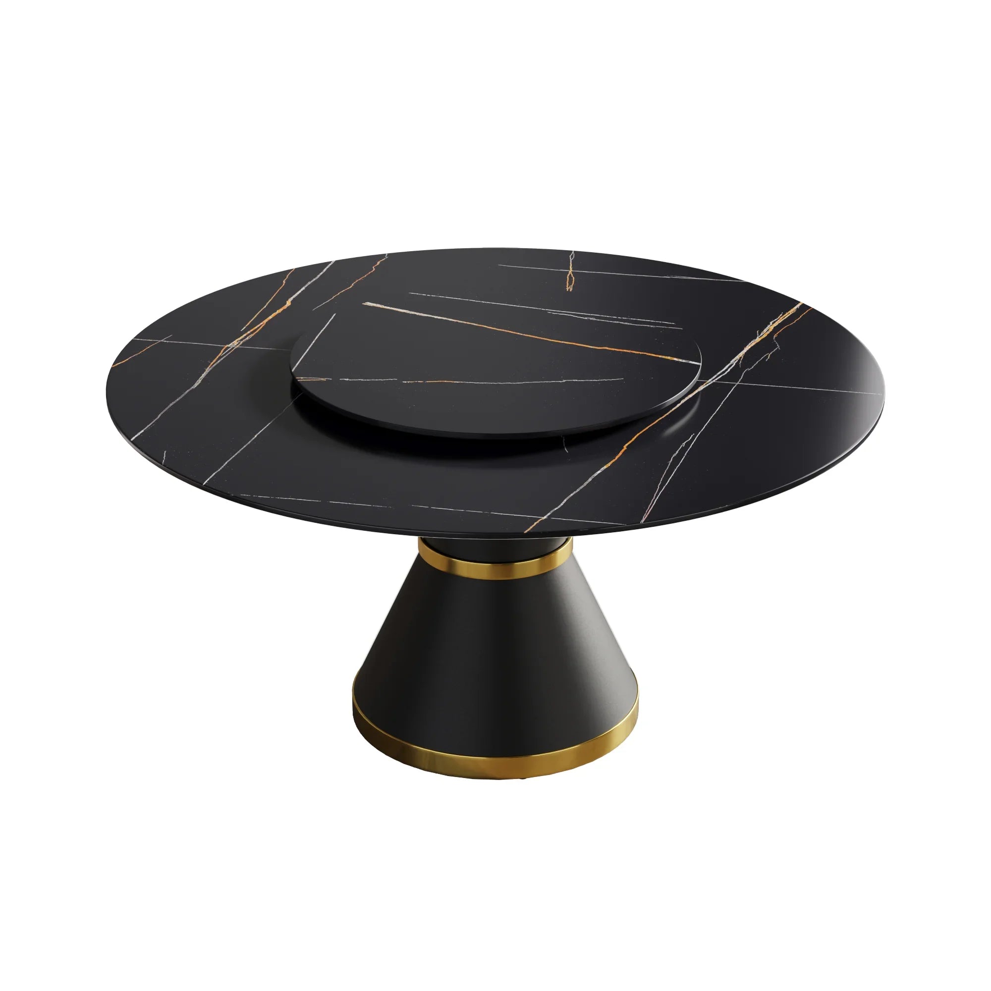 Table de salle à manger Marbella en pierre frittée | Ronde, 59 cm, noir mat, avec piètement en métal et plateau tournant