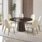 Table de salle à manger Marbella en pierre frittée | Ronde, 59 cm, noir mat, avec piètement en métal