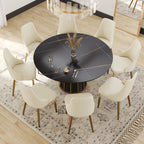 Table de salle à manger Marbella en pierre frittée | Ronde, 59 cm, noir mat, avec piètement en métal