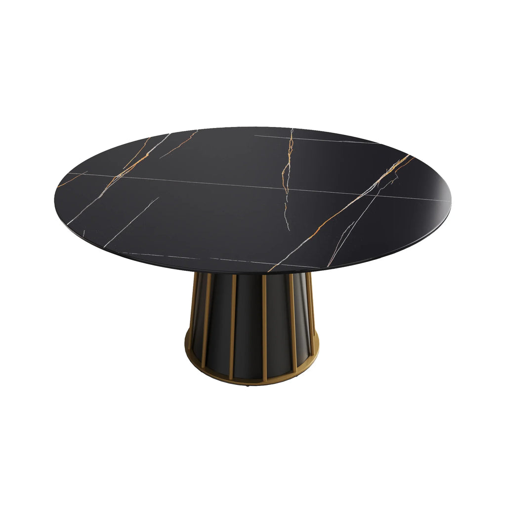 Table de salle à manger Marbella en pierre frittée | Ronde, 59 cm, noir mat, avec piètement en métal