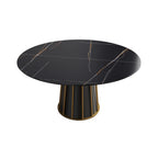 Table de salle à manger Marbella en pierre frittée | Ronde, 59 cm, noir mat, avec piètement en métal