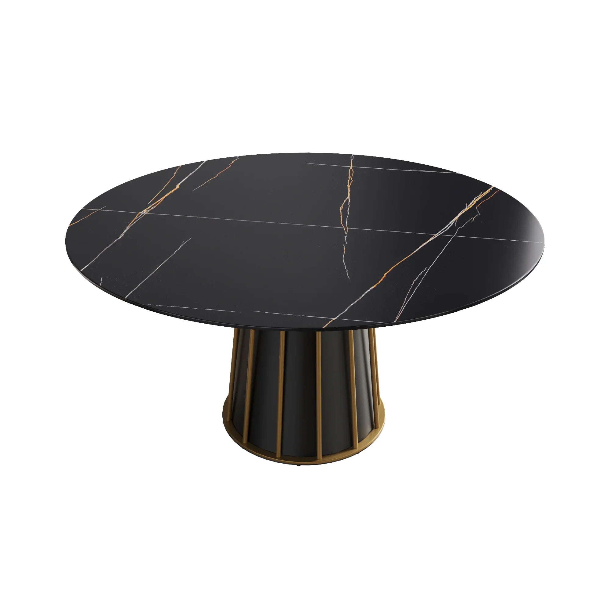 Table de salle à manger Marbella en pierre frittée | Ronde, 59 cm, noir mat, avec piètement en métal