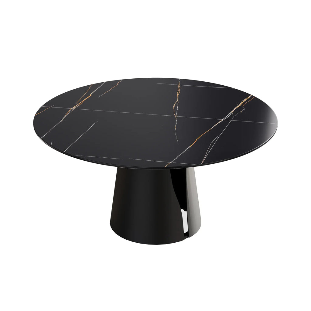 Table de salle à manger Marbella en pierre frittée | Ronde, 59 cm, noir mat, avec piètement en métal