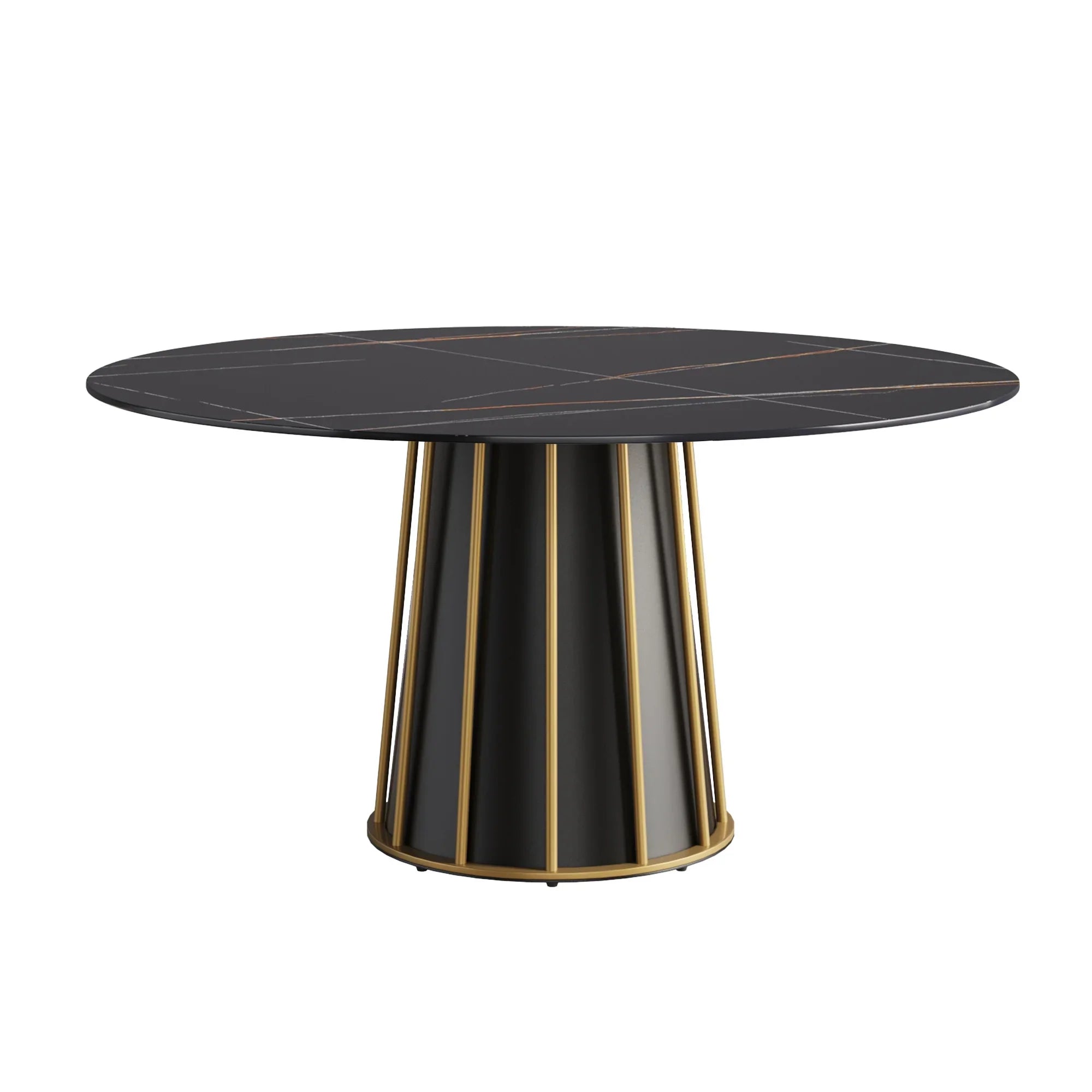 Table de salle à manger Marbella en pierre frittée | Ronde, 59 cm, noir mat, avec piètement en métal