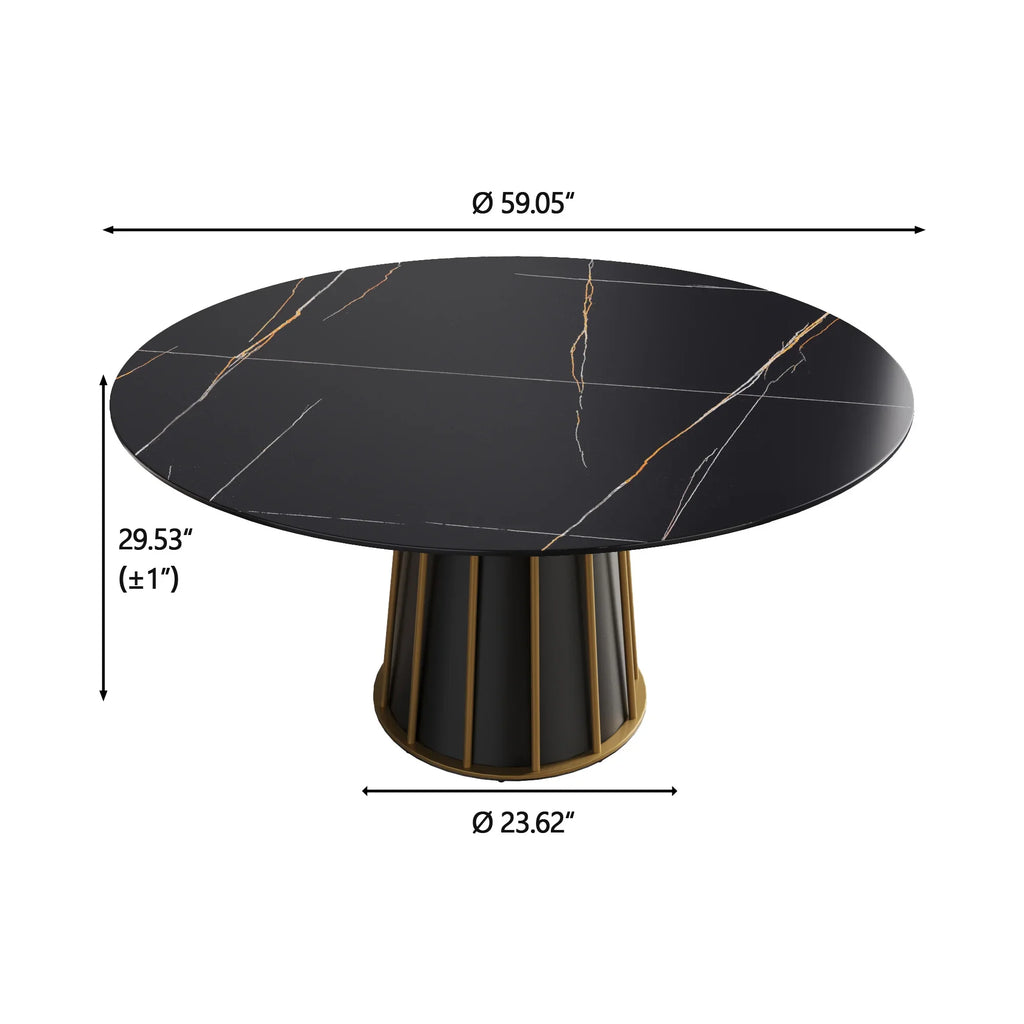 Table de salle à manger Marbella en pierre frittée | Ronde, 59 cm, noir mat, avec piètement en métal