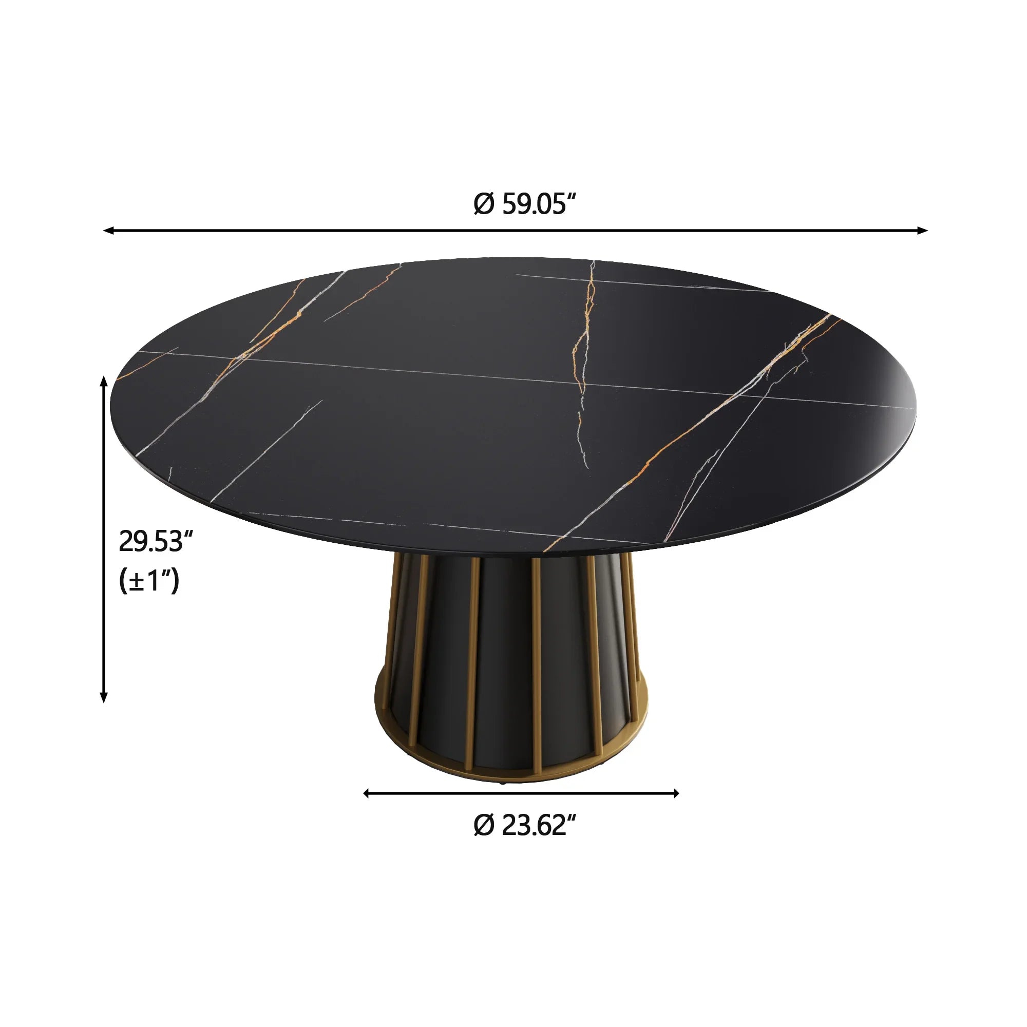 Table de salle à manger Marbella en pierre frittée | Ronde, 59 cm, noir mat, avec piètement en métal