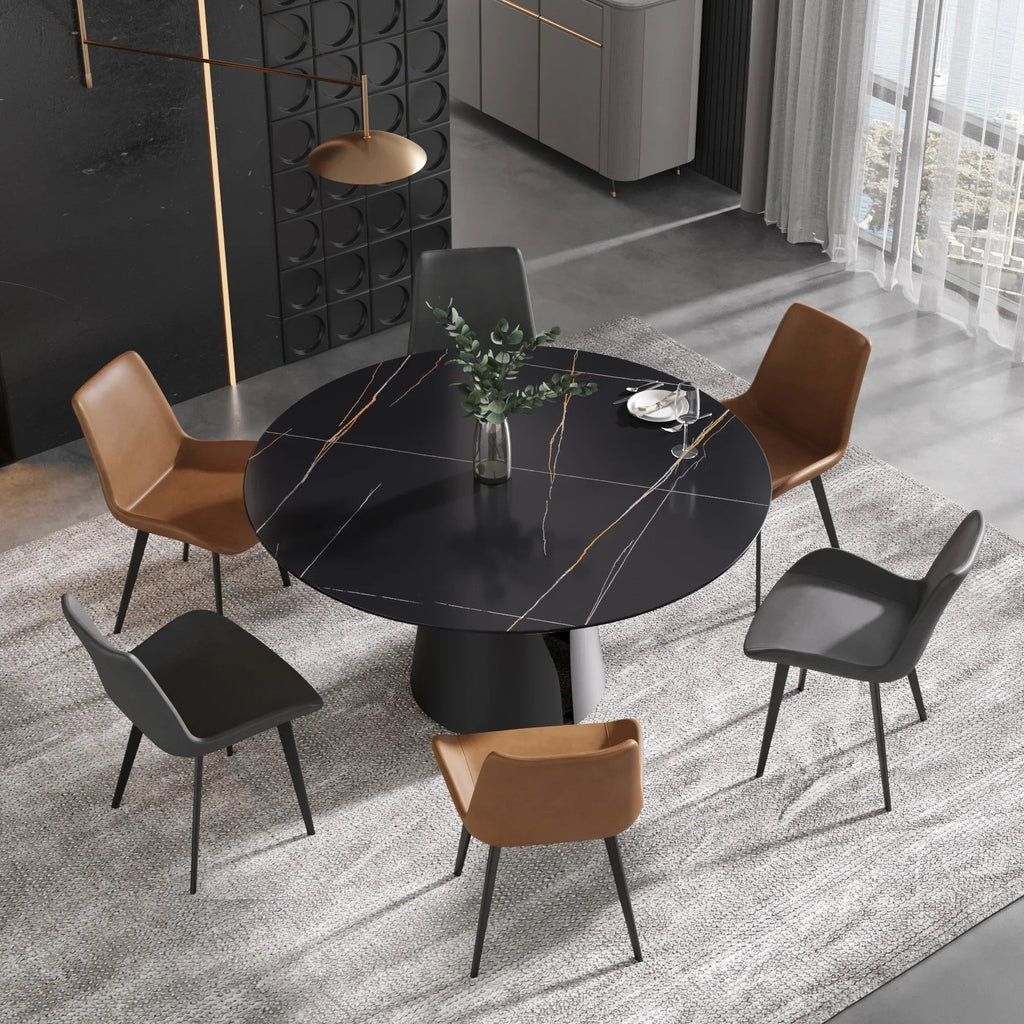 Table de salle à manger Marbella en pierre frittée | Ronde, 59 cm, noir mat, avec piètement en métal