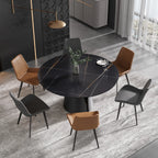 Table de salle à manger Marbella en pierre frittée | Ronde, 59 cm, noir mat, avec piètement en métal