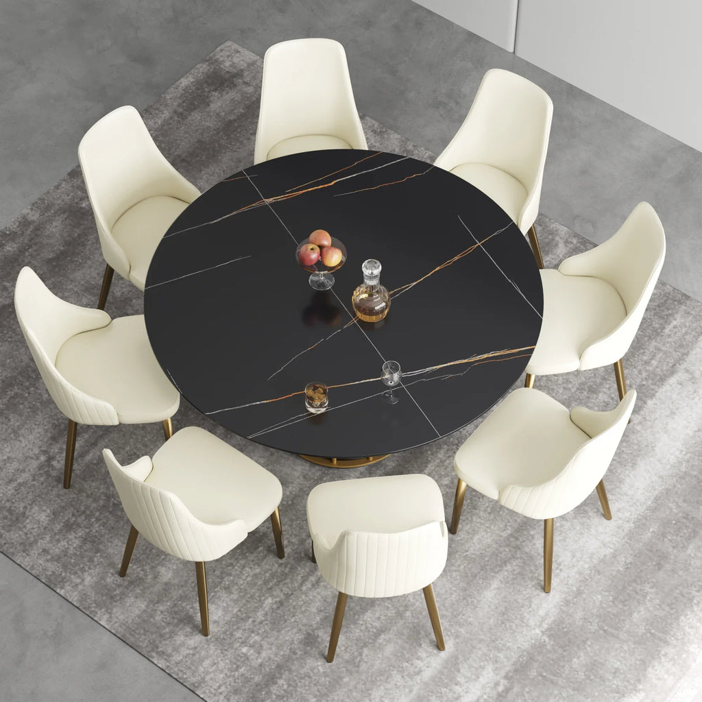 Table de salle à manger Marbella en pierre frittée | Ronde, 59 cm, noir mat, avec piètement en métal