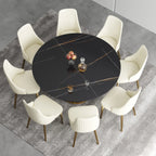 Table de salle à manger Marbella en pierre frittée | Ronde, 59 cm, noir mat, avec piètement en métal