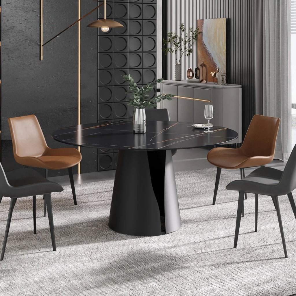 Table de salle à manger Marbella en pierre frittée | Ronde, 59 cm, noir mat, avec piètement en métal