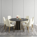 Table de salle à manger Marbella en pierre frittée | Ronde, 59 cm, noir mat, avec piètement en métal