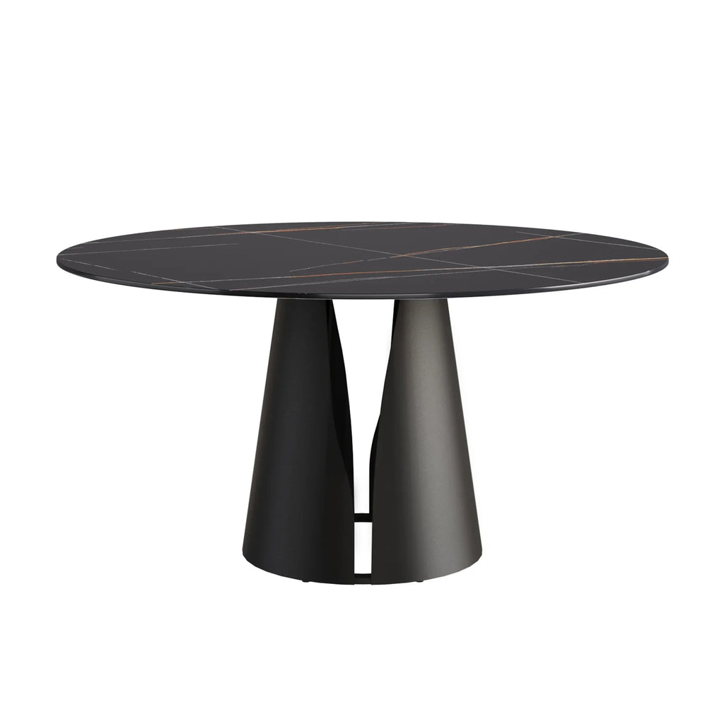 Table de salle à manger Marbella en pierre frittée | Ronde, 59 cm, noir mat, avec piètement en métal