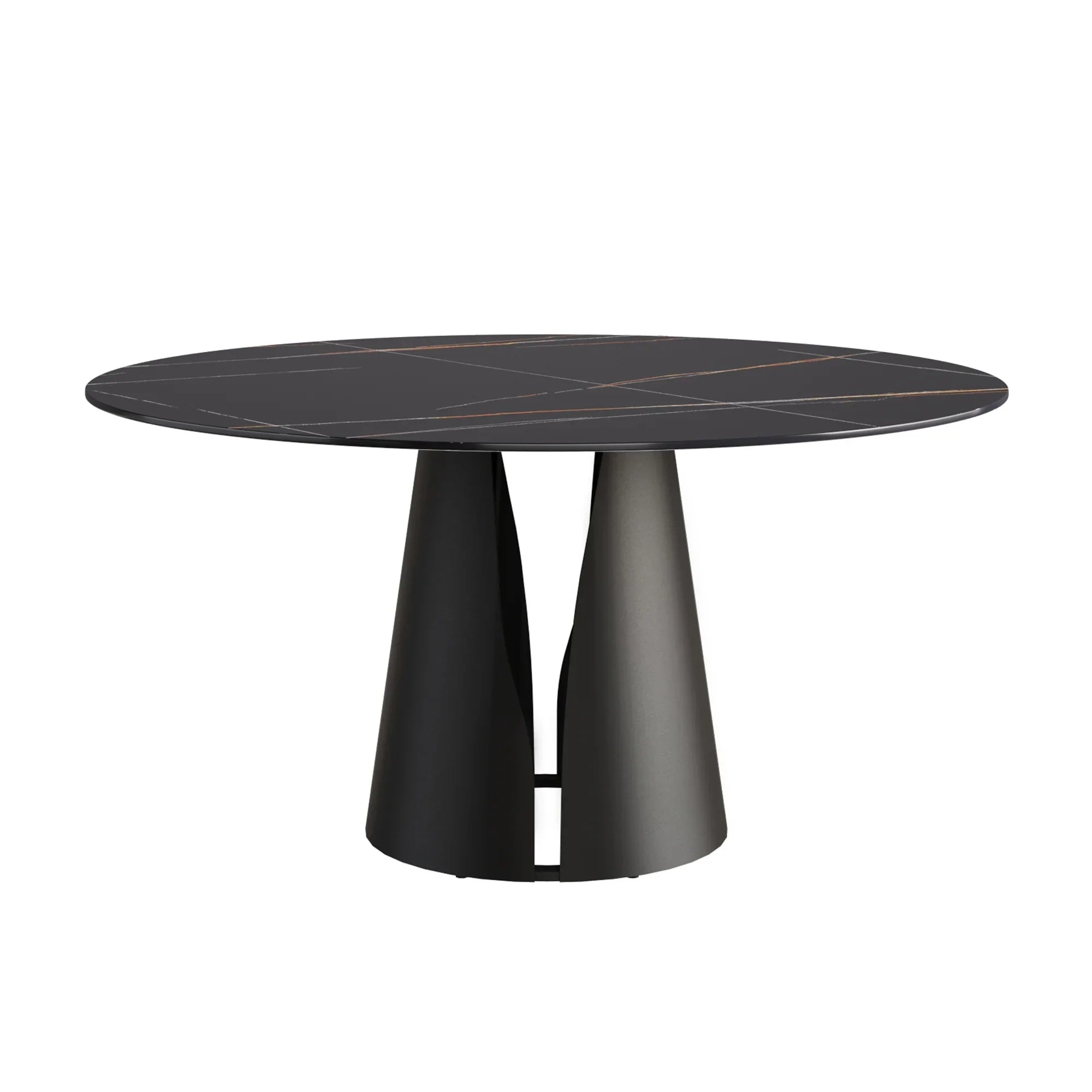 Table de salle à manger Marbella en pierre frittée | Ronde, 59 cm, noir mat, avec piètement en métal