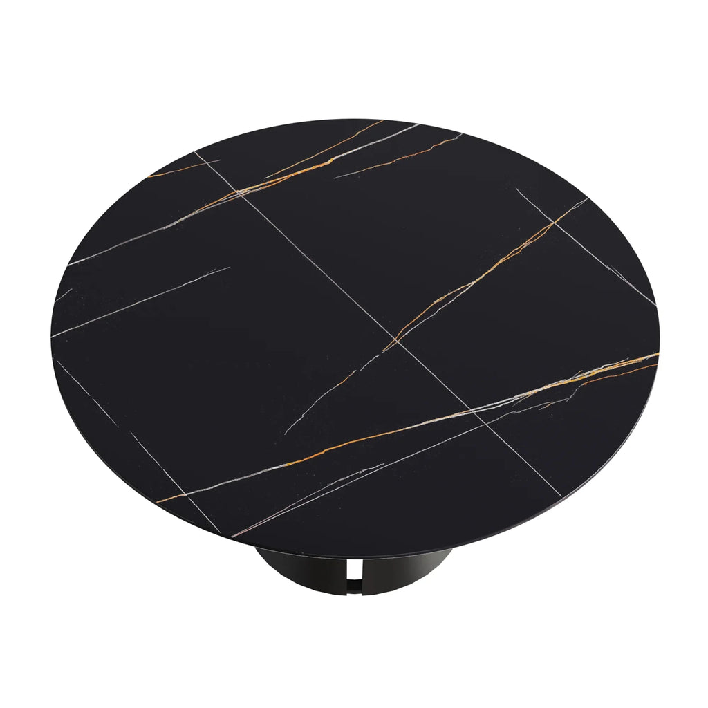 Table de salle à manger Marbella en pierre frittée | Ronde, 59 cm, noir mat, avec piètement en métal