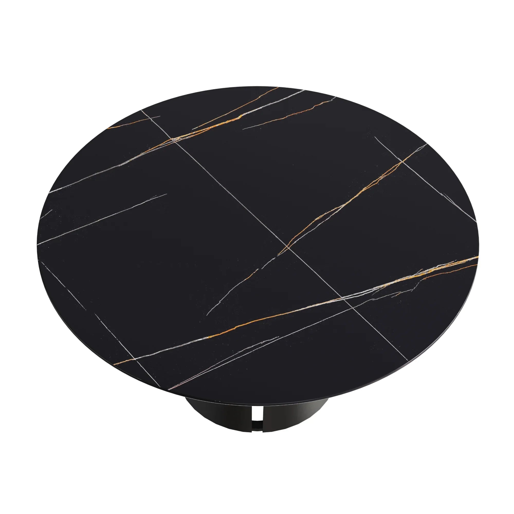 Table de salle à manger Marbella en pierre frittée | Ronde, 59 cm, noir mat, avec piètement en métal