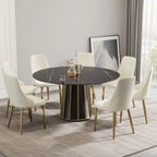 Table de salle à manger Marbella en pierre frittée | Ronde, 59 cm, noir mat, avec piètement en métal
