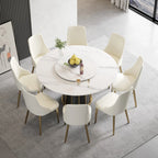 Table de salle à manger Marbella en pierre frittée | Ronde 59" blanche brillante avec plateau tournant Lazy Susan