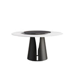 Table de salle à manger Marbella en pierre frittée | Ronde 59" blanche brillante avec plateau tournant Lazy Susan