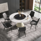 Table de salle à manger Marbella en pierre frittée | Ronde 59" blanche brillante avec plateau tournant Lazy Susan