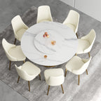 Table de salle à manger Marbella en pierre frittée | Ronde 59" blanche brillante avec plateau tournant Lazy Susan