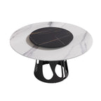 Table de salle à manger Marbella en pierre frittée | Ronde 59" blanche brillante avec plateau tournant Lazy Susan