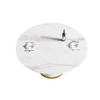 Table de salle à manger Marbella en pierre frittée | Ronde, 59 cm, blanc brillant, avec piètement recouvert de cuir