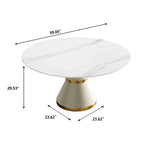 Table de salle à manger Marbella en pierre frittée | Ronde, 59 cm, blanc brillant, avec piètement recouvert de cuir