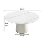 Table de salle à manger Marbella en pierre frittée | Ronde, 59 cm, blanc brillant, avec piètement recouvert de cuir