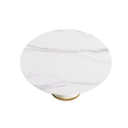 Table de salle à manger Marbella en pierre frittée | Ronde, 59 cm, blanc brillant, avec piètement recouvert de cuir