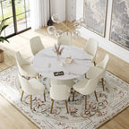 Table de salle à manger Marbella en pierre frittée | Ronde, 59 cm, blanc brillant, avec piètement recouvert de cuir