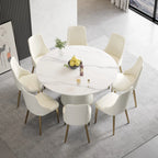 Table de salle à manger Marbella en pierre frittée | Ronde, 59 cm, blanc brillant, avec piètement recouvert de cuir