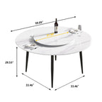 Table de salle à manger Marbella en pierre frittée | Ronde 59 cm, blanc brillant, avec piètement en métal et plateau tournant
