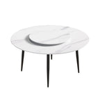 Table de salle à manger Marbella en pierre frittée | Ronde 59 cm, blanc brillant, avec piètement en métal et plateau tournant