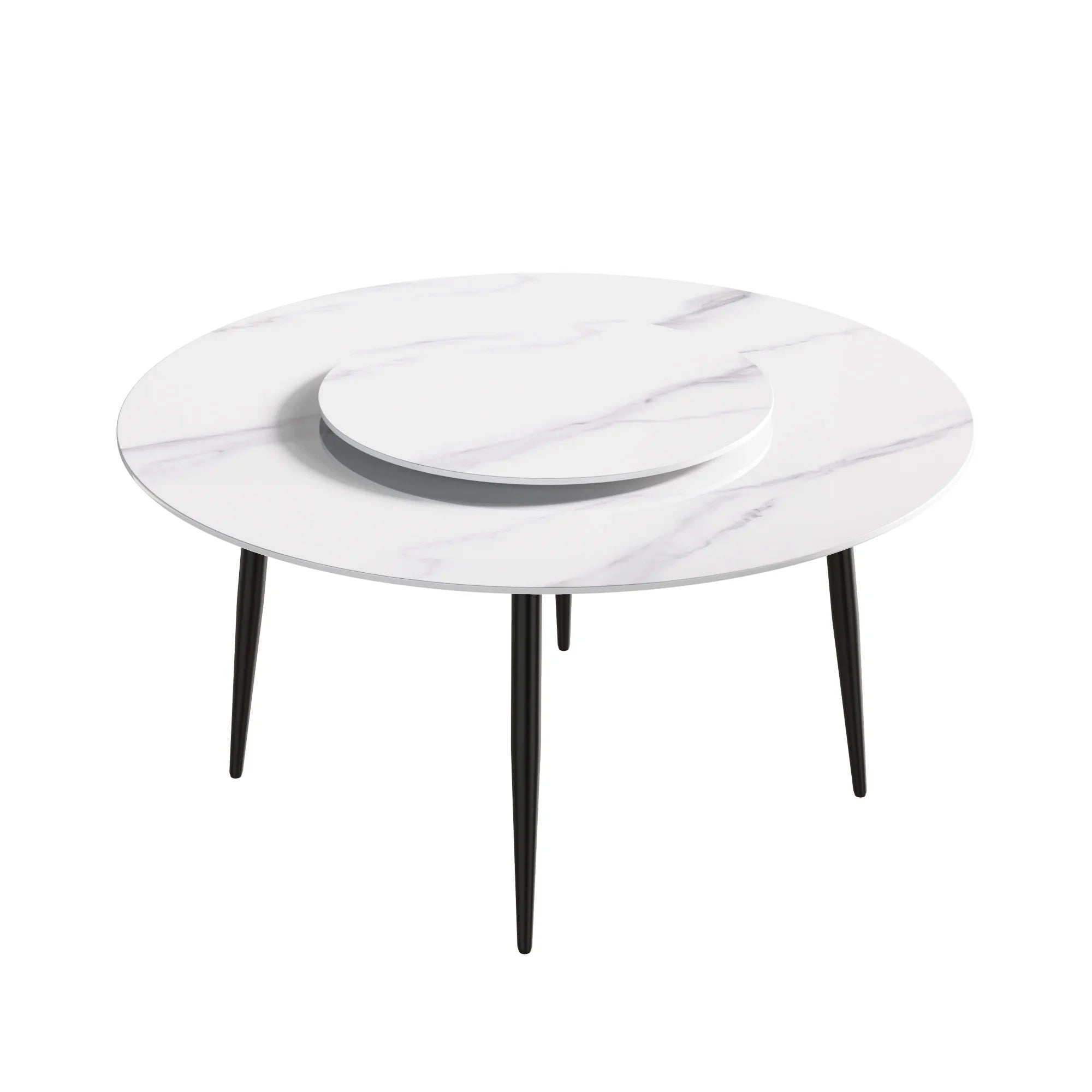 Table de salle à manger Marbella en pierre frittée | Ronde 59 cm, blanc brillant, avec piètement en métal et plateau tournant