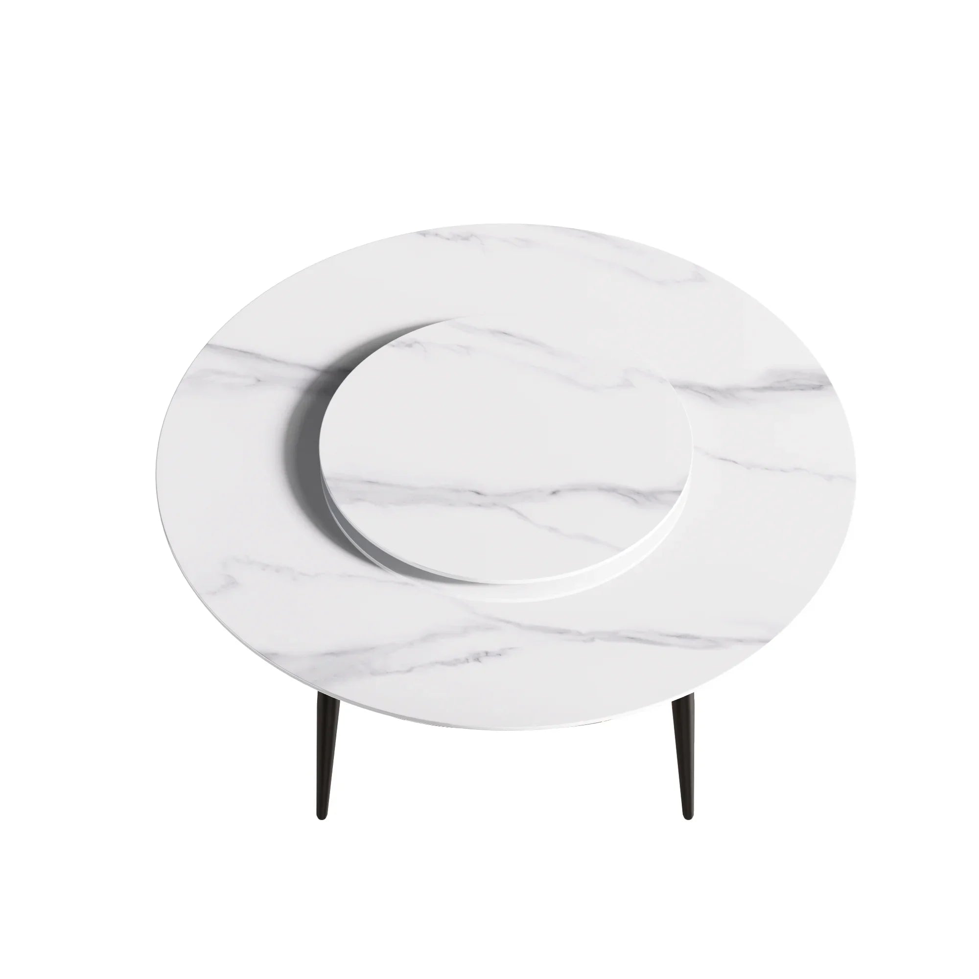 Table de salle à manger Marbella en pierre frittée | Ronde 59 cm, blanc brillant, avec piètement en métal et plateau tournant