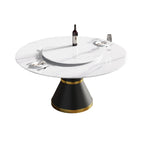 Table de salle à manger Marbella en pierre frittée | Ronde 59 cm, blanc brillant, avec piètement en métal et plateau tournant