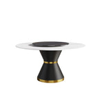 Table de salle à manger Marbella en pierre frittée | Ronde 59 cm, blanc brillant, avec piètement en métal et plateau tournant
