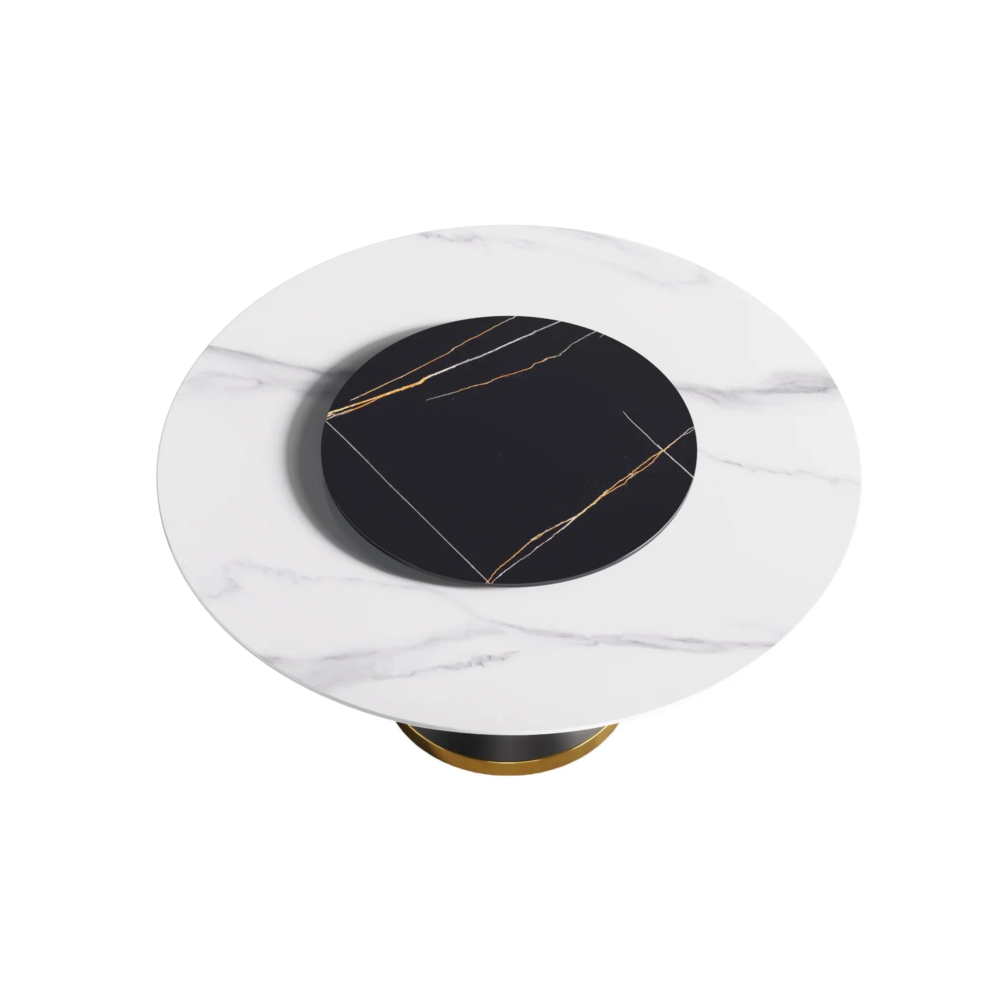 Table de salle à manger Marbella en pierre frittée | Ronde 59 cm, blanc brillant, avec piètement en métal et plateau tournant