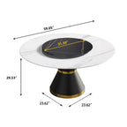 Table de salle à manger Marbella en pierre frittée | Ronde 59 cm, blanc brillant, avec piètement en métal et plateau tournant