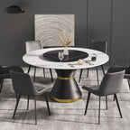 Table de salle à manger Marbella en pierre frittée | Ronde 59 cm, blanc brillant, avec piètement en métal et plateau tournant