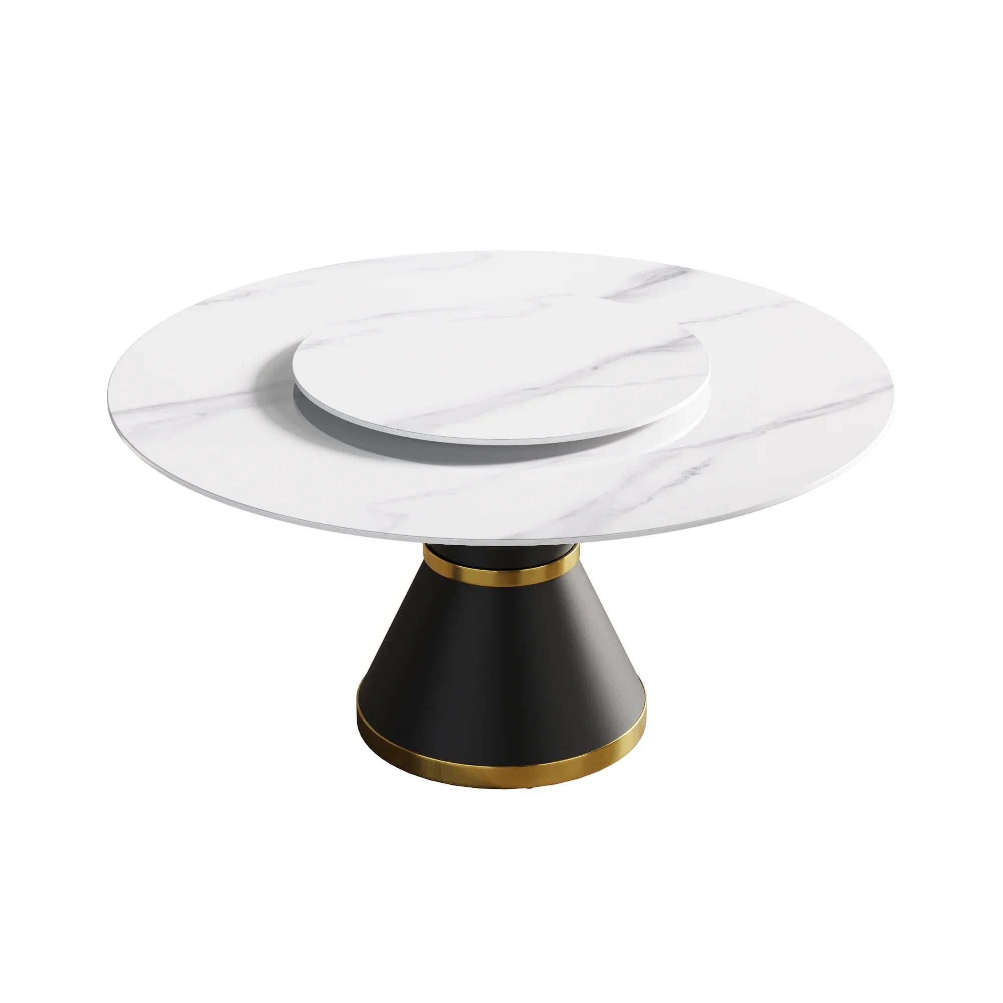 Table de salle à manger Marbella en pierre frittée | Ronde 59 cm, blanc brillant, avec piètement en métal et plateau tournant