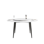Table de salle à manger Marbella en pierre frittée | Ronde 59 cm, blanc brillant, avec piètement en métal et plateau tournant