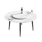 Table de salle à manger Marbella en pierre frittée | Ronde 59 cm, blanc brillant, avec piètement en métal et plateau tournant