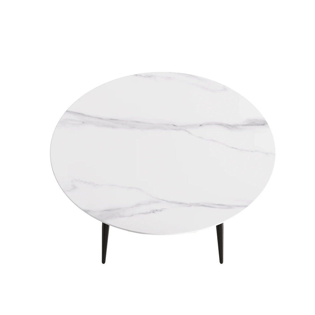 Table de salle à manger Marbella en pierre frittée | Ronde 59 cm, blanc brillant, avec piètement en métal